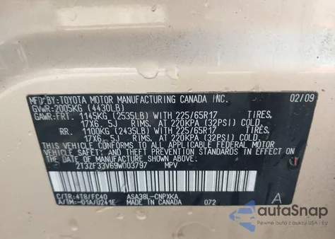 2009 Toyota Rav4 from USA, damaged, VIN 2T3ZF33V69W003797